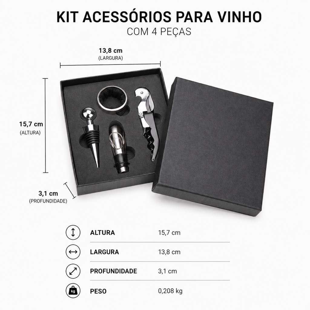 Kit Vinho com 4 peças Haddra em Caixa para presente