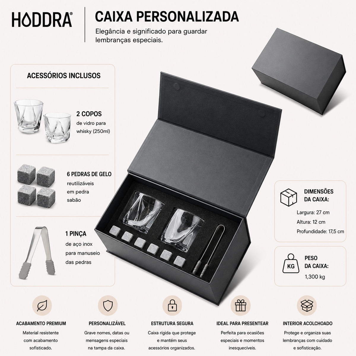 Kit Drink Haddra 2 Copos de Vidro e Caixa Cartonada