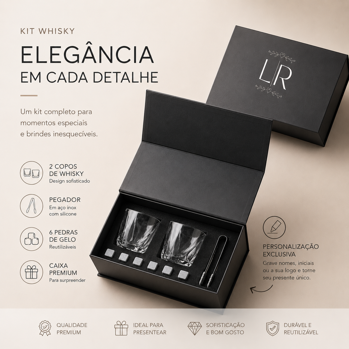 Kit Drink Haddra 2 Copos de Vidro e Caixa Cartonada