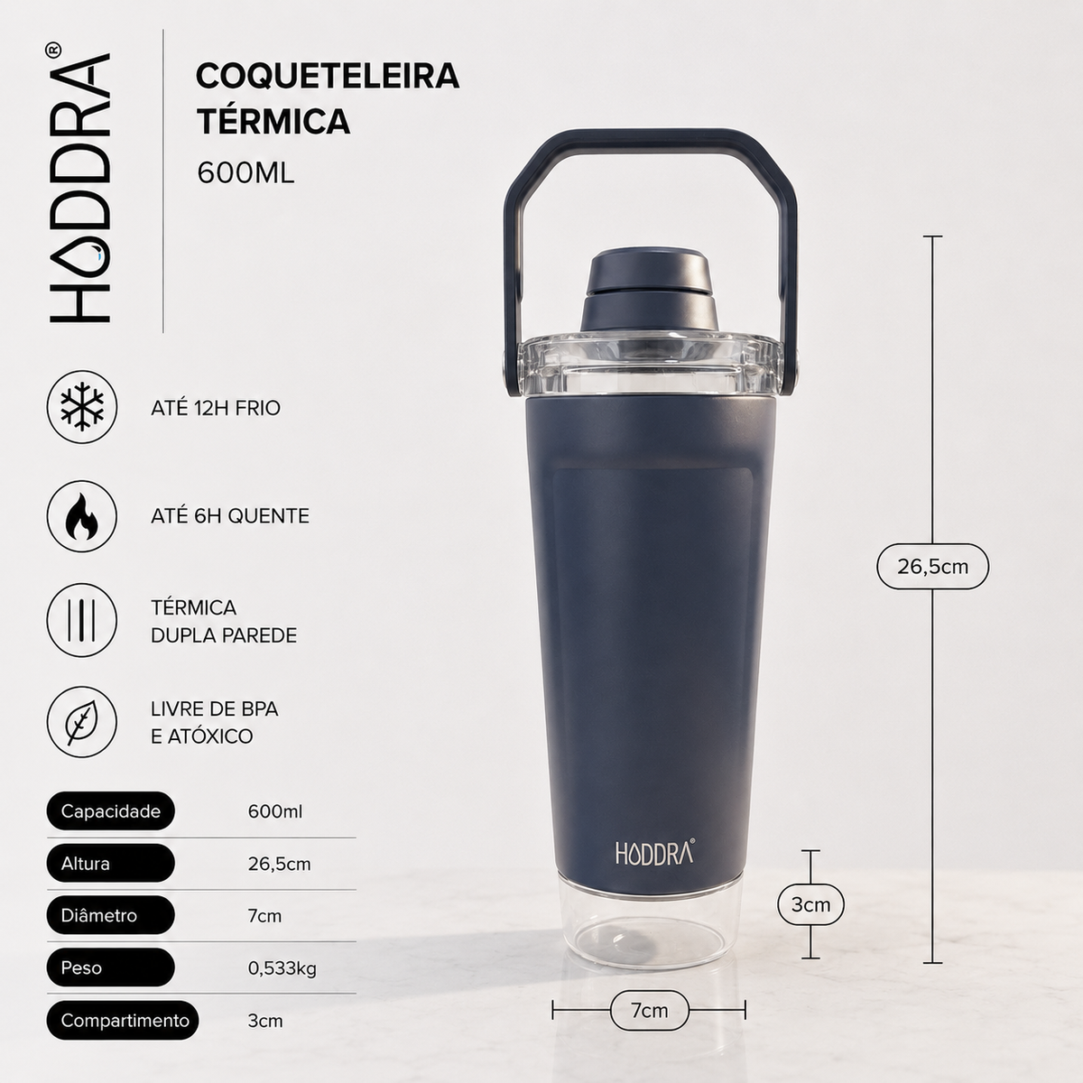 Coqueteleira Térmica Haddra Element 500ml com Compartimento