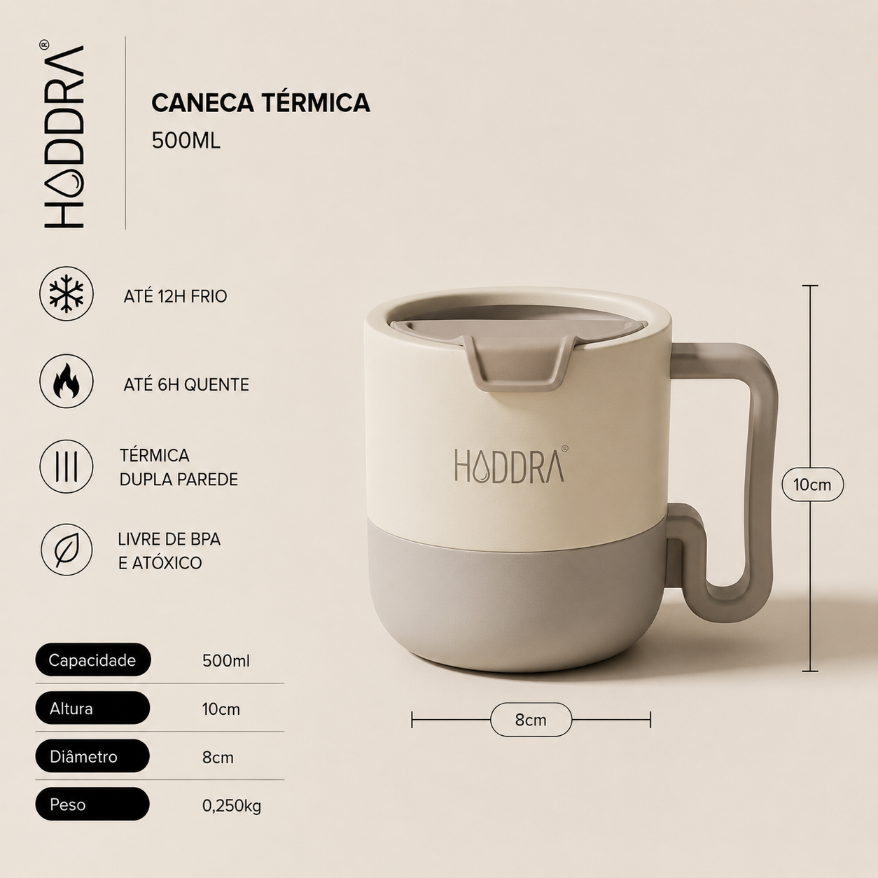Copo Mug Térmico Haddra 500ml com Alça
