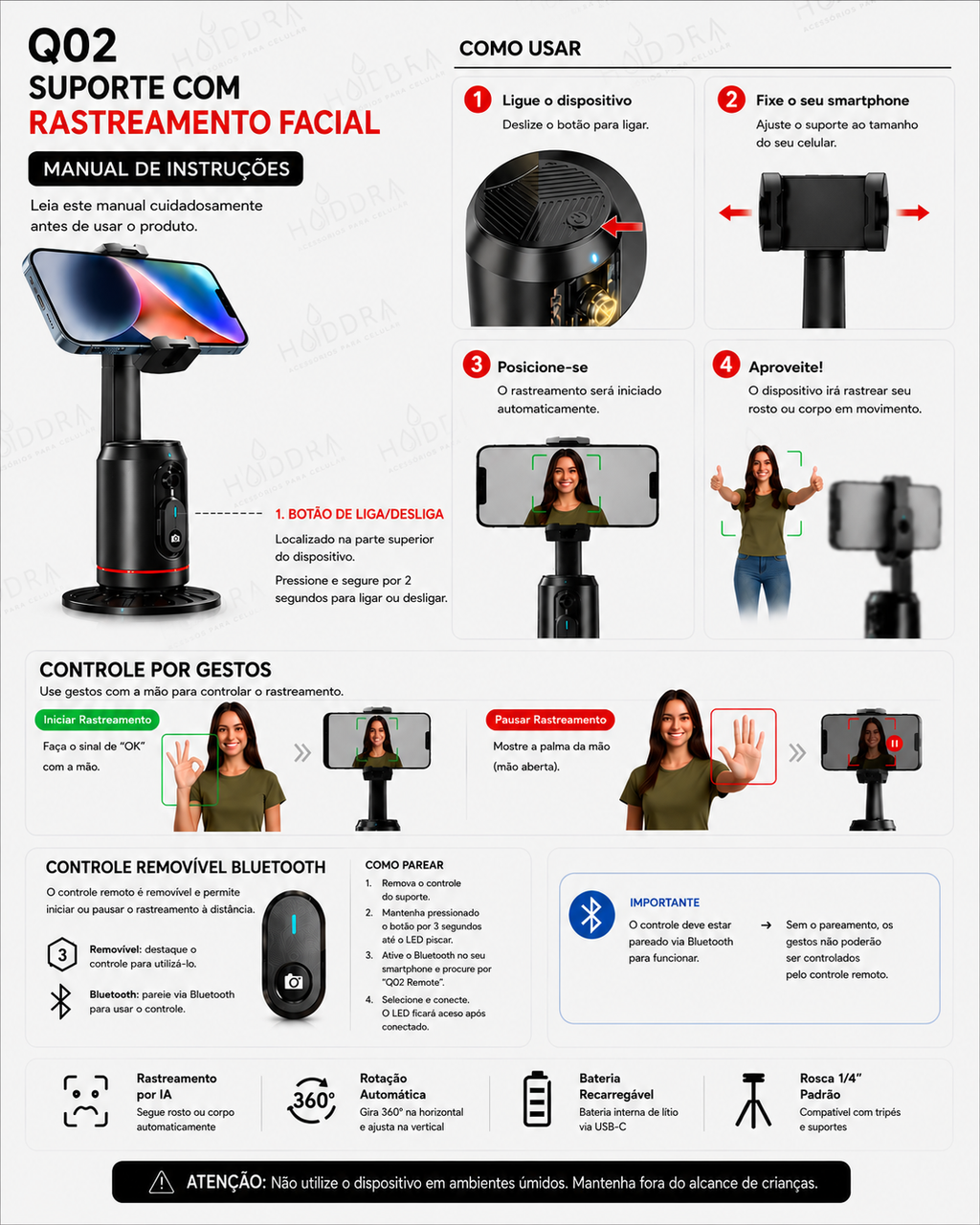 Tripé para Celular Inteligente com Rastreamento Facial