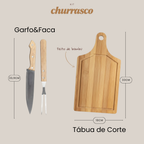 Kit Churrasco Haddra 3 Peças em Inox com Cabo de Madeira