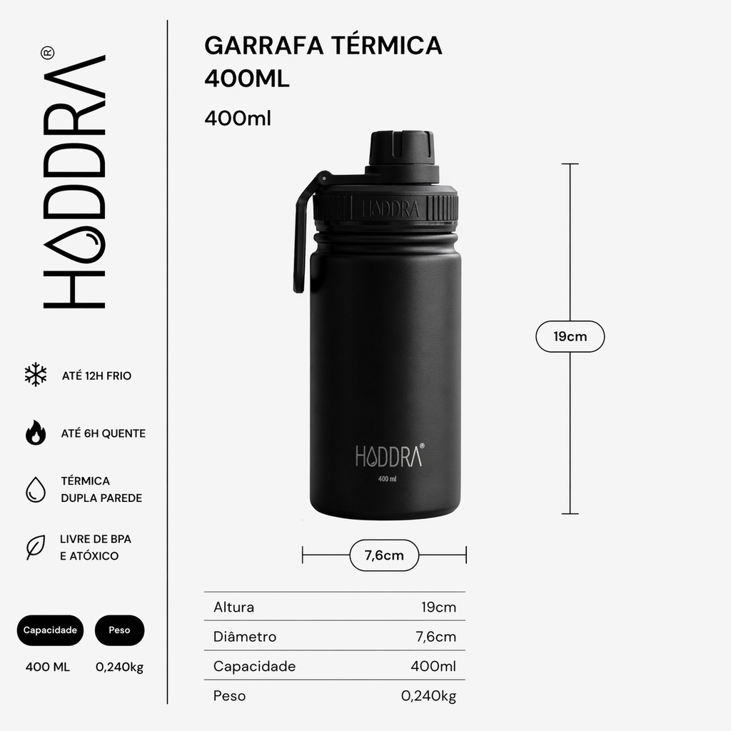 Garrafa Térmica Infantil Haddra Kids 400ml em Aço Inox