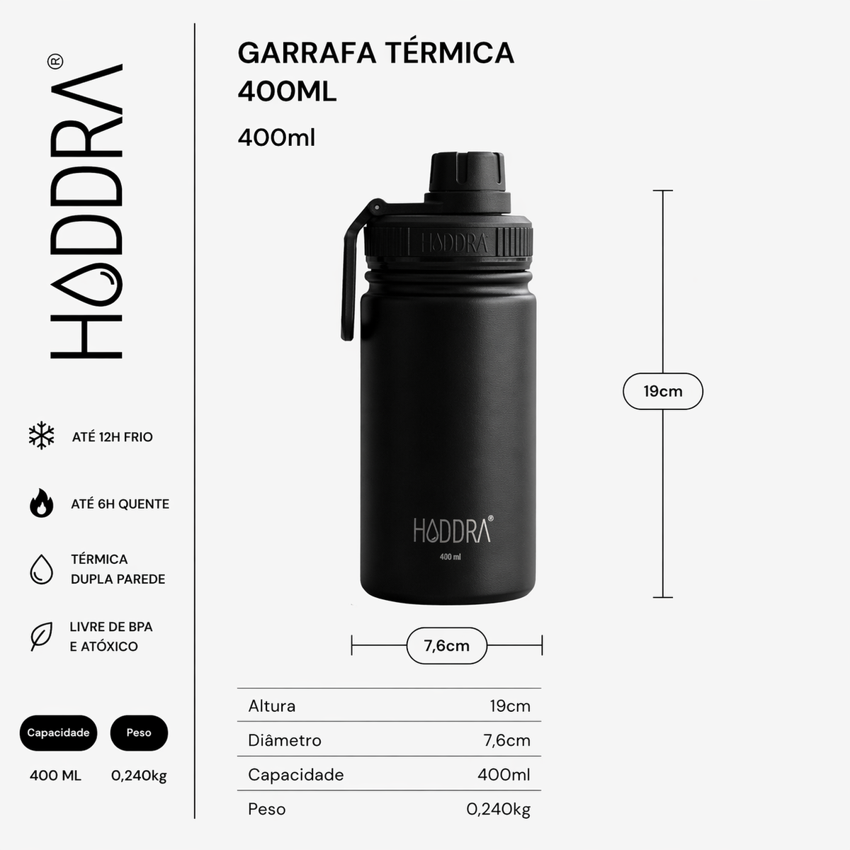 Garrafa Térmica Infantil Haddra Kids 400ml em Aço Inox