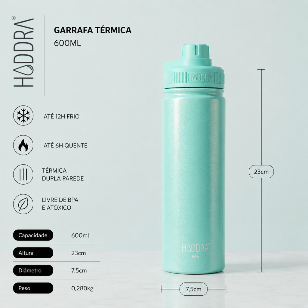 Garrafa Térmica Haddra Perolada 600ml em Aço Inox