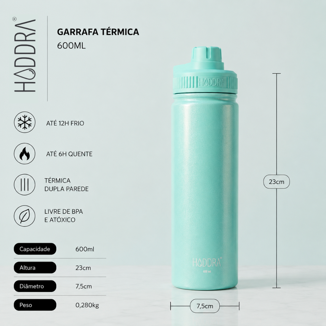 Garrafa Térmica Haddra Perolada 600ml em Aço Inox