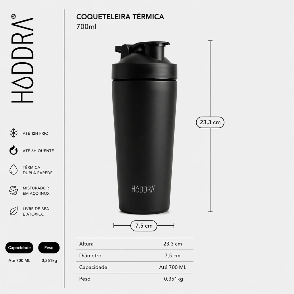Coqueteleira Térmica Haddra 700ml com Misturador em Inox