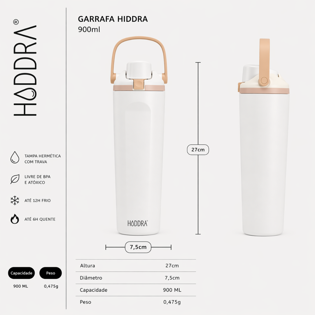 Garrafa Térmica Haddra 900ml com Alça e Tampa Antivazamento