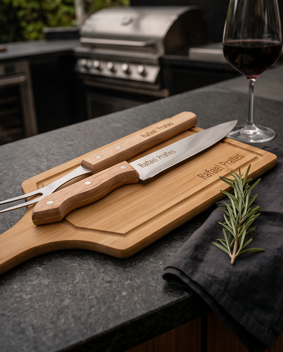Kit Churrasco Haddra 3 Peças em Inox com Cabo de Madeira