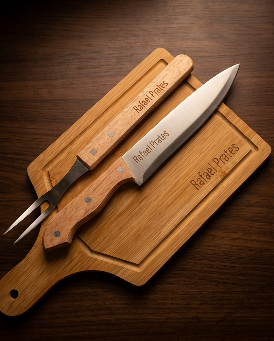 Kit Churrasco Haddra 3 Peças em Inox com Cabo de Madeira