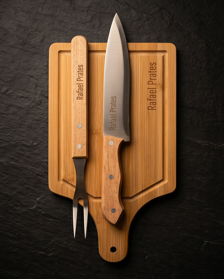 Kit Churrasco Haddra 3 Peças em Inox com Cabo de Madeira