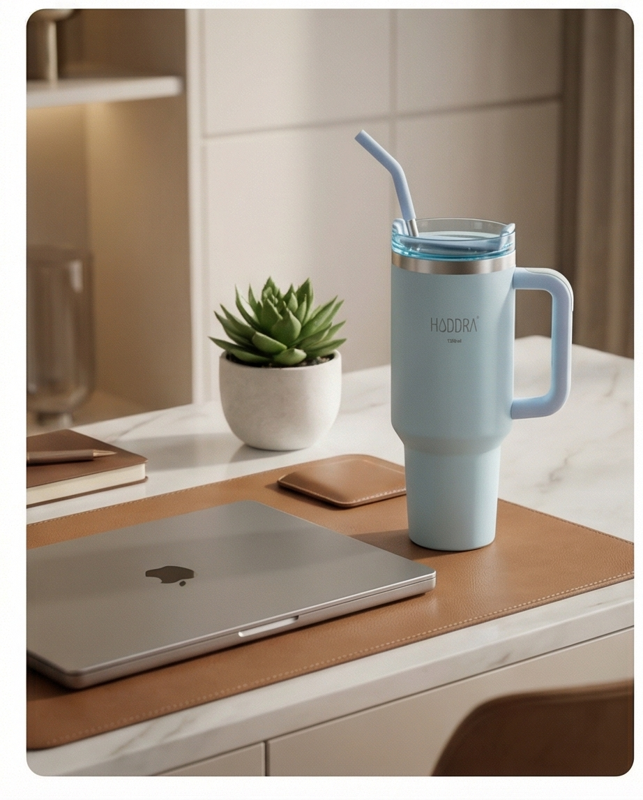 Copo Térmico Haddra 1200ml com Canudo Inox e Alça