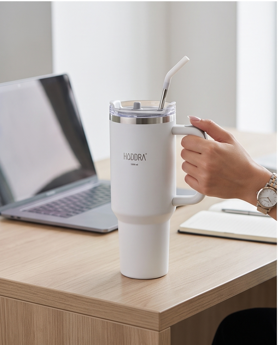 Copo Térmico Haddra 1200ml com Canudo Inox e Alça