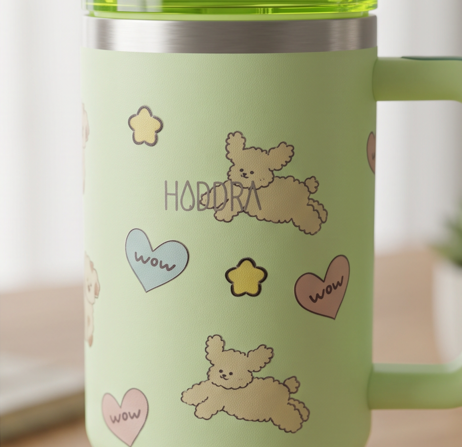 Copo Térmico Haddra 1200ml Desenhos Fofos com Canudo Inox e Alça
