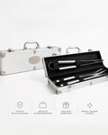 Kit Churrasco Haddra 3 Peças em Aço Inox com Maleta de Alumínio