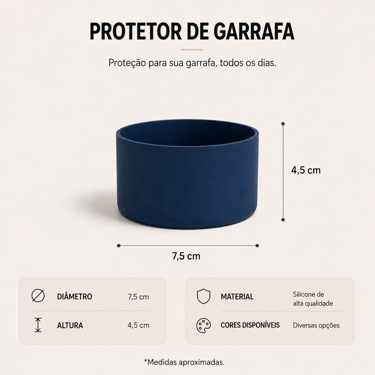 Protetor de Silicone Antiderrapante para Garrafa e Copo 7,5cm
