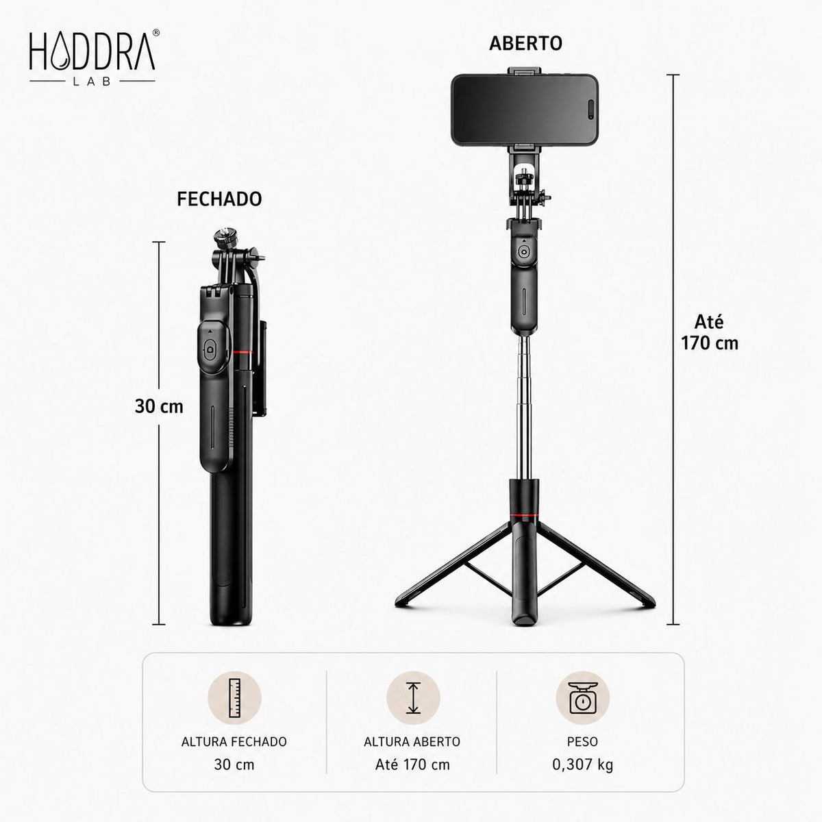 Tripé para Celular 1,70m 3 em 1 com Controle Bluetooth