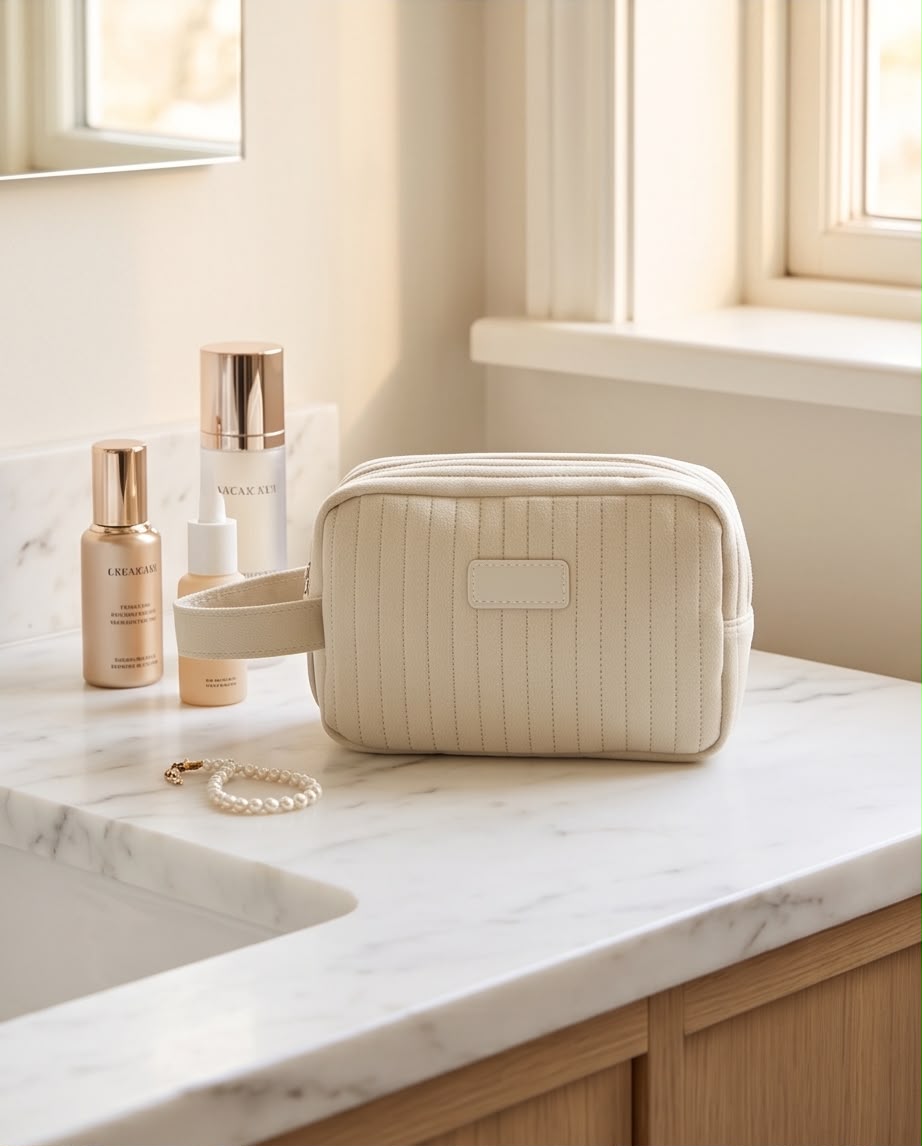 Necessaire Aveludada Cotelê 1 Bolso com Zíper