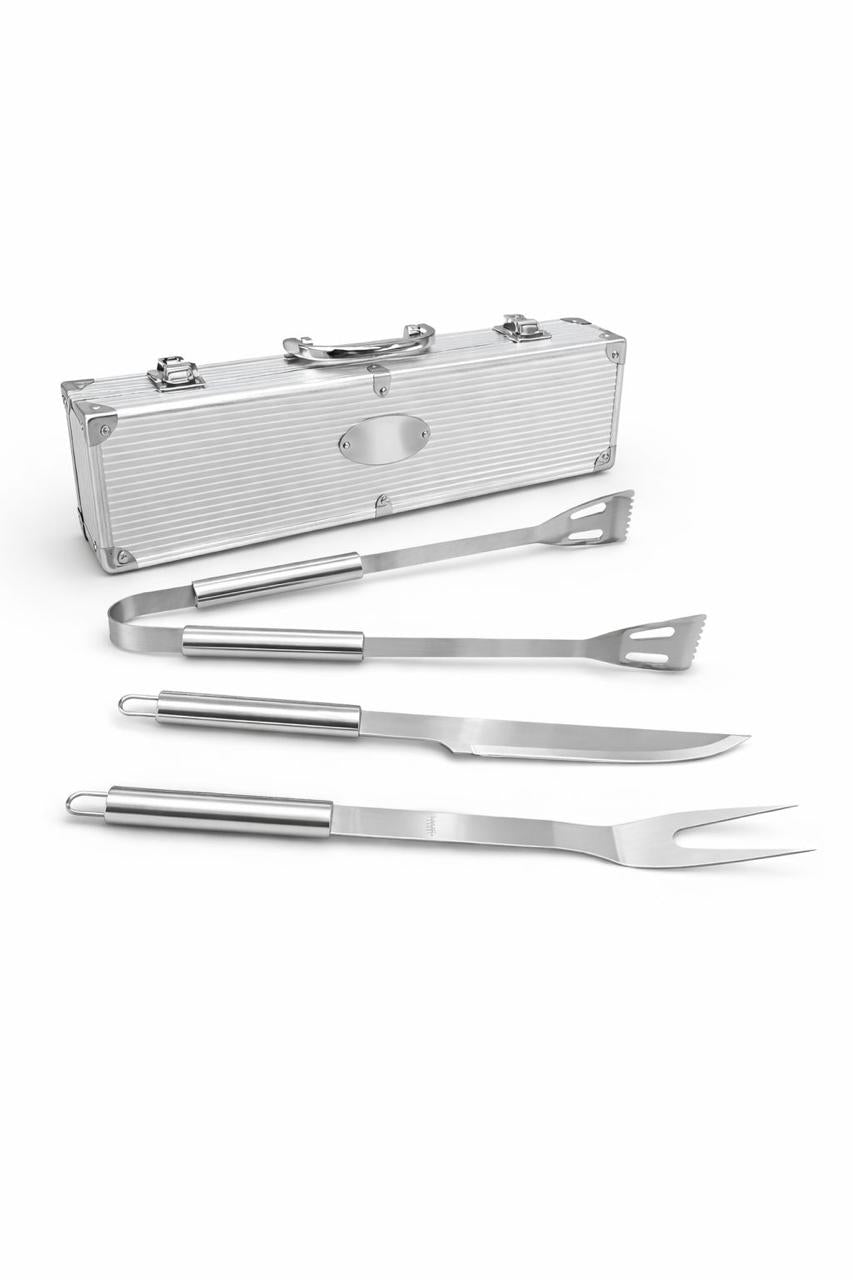 Kit Churrasco Haddra 3 Peças em Aço Inox com Maleta de Alumínio