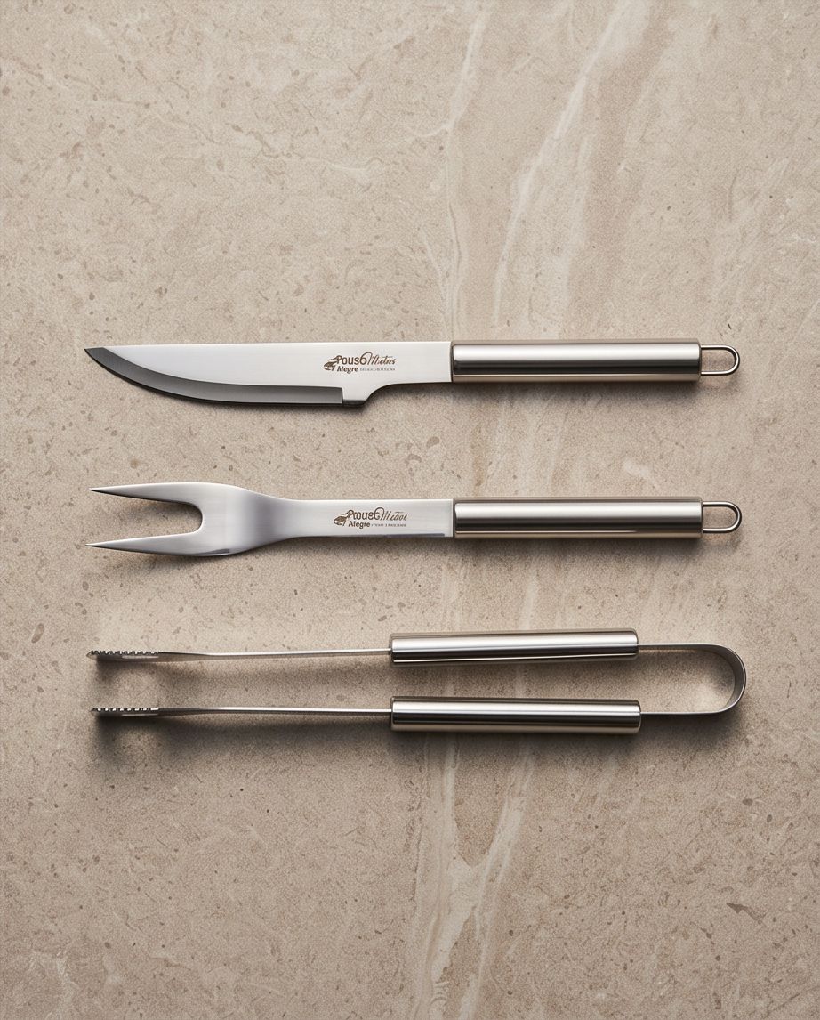 Kit Churrasco Haddra 3 Peças em Aço Inox com Maleta de Alumínio