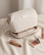 Necessaire Aveludada Cotelê 2 Bolsos com Zíper