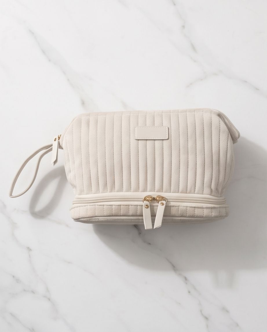 Necessaire Aveludada Cotelê 2 Bolsos com Zíper