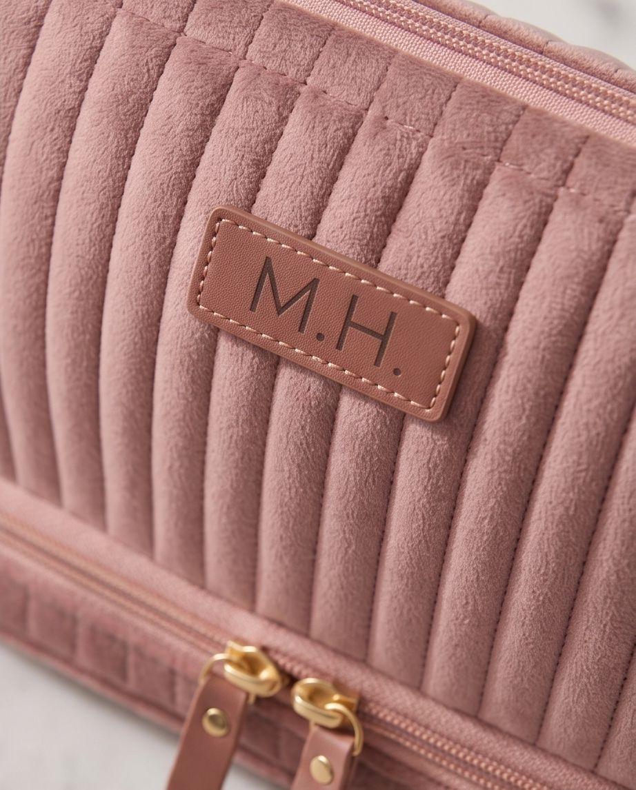 Necessaire Aveludada Cotelê 2 Bolsos com Zíper
