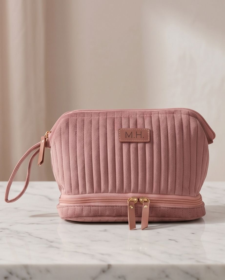 Necessaire Aveludada Cotelê 2 Bolsos com Zíper