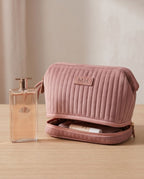 Necessaire Aveludada Cotelê 2 Bolsos com Zíper