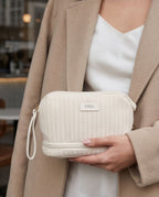 Necessaire Aveludada Cotelê 2 Bolsos com Zíper