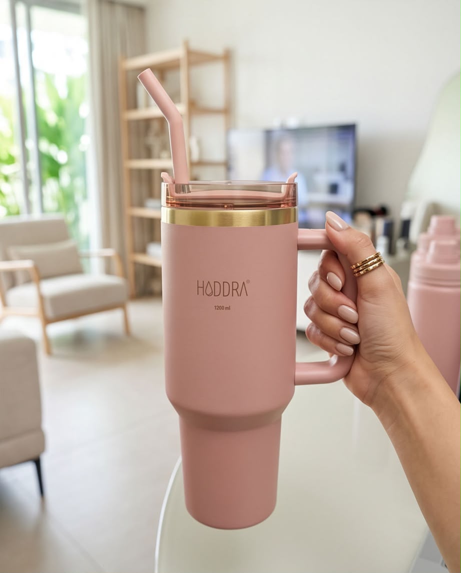 Copo Térmico Haddra 1200ml com Canudo Inox e Alça