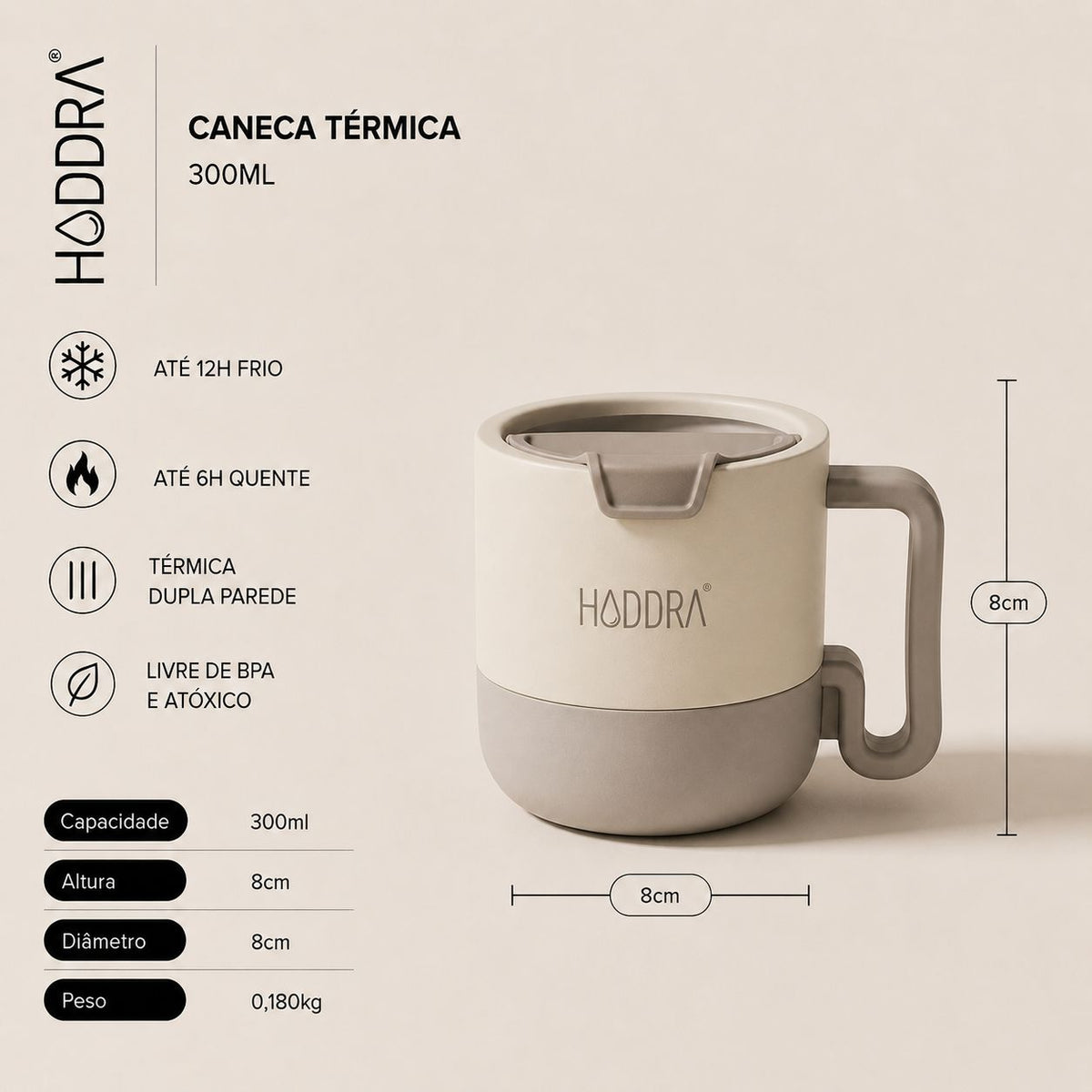 Copo Mug Térmico Haddra 300ml com Alça
