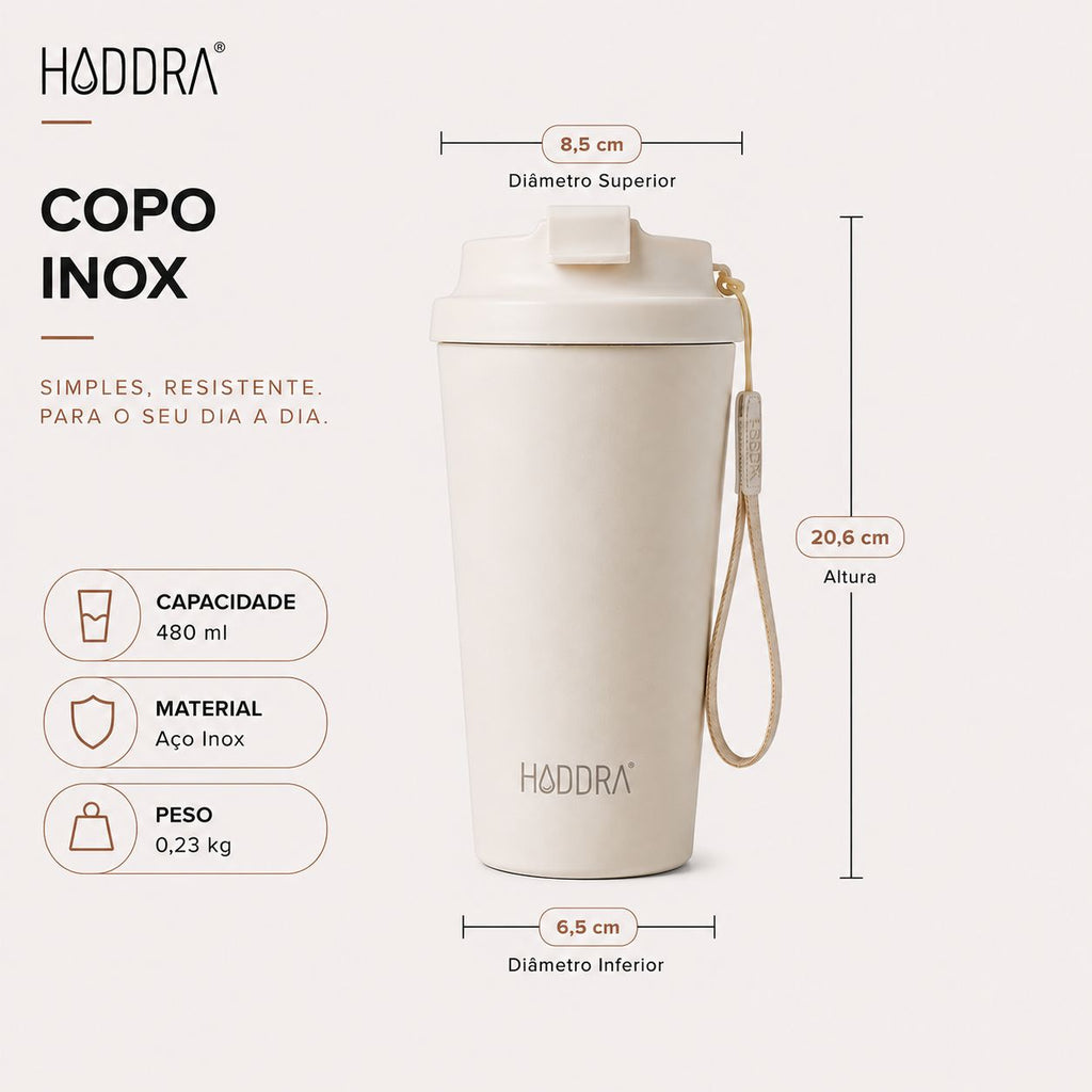 Copo Inox Haddra 480ml com Tampa e Alça | HC480