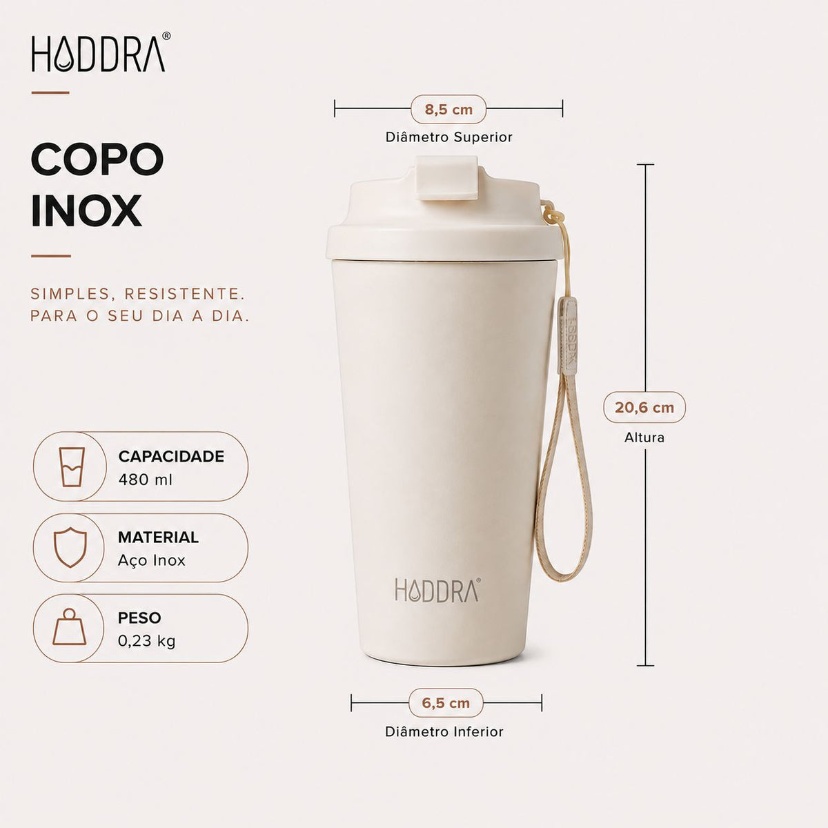 Copo Inox Haddra 480ml com Tampa e Alça | HC480