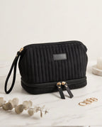 Necessaire Aveludada Cotelê 2 Bolsos com Zíper