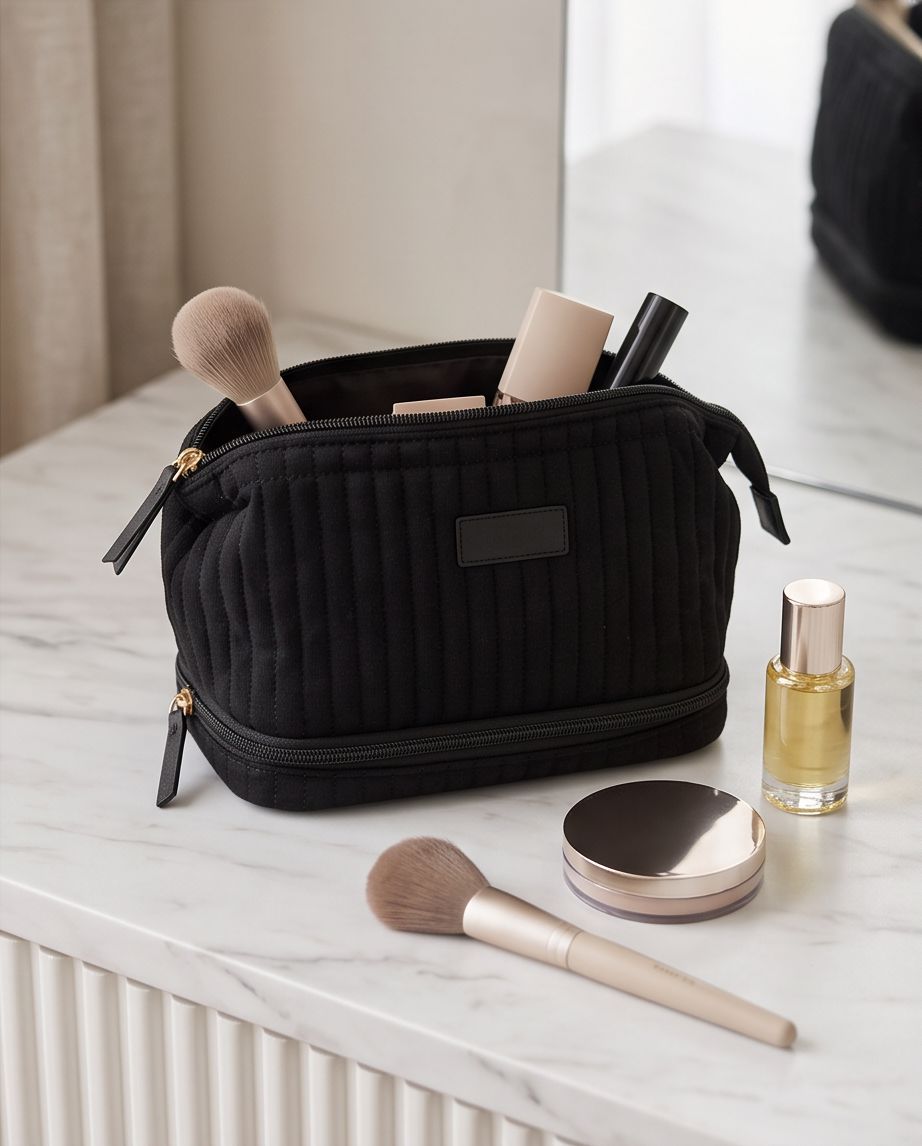 Necessaire Aveludada Cotelê 2 Bolsos com Zíper