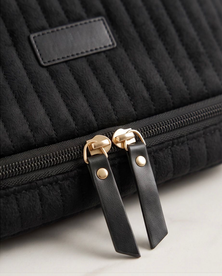 Necessaire Aveludada Cotelê 2 Bolsos com Zíper