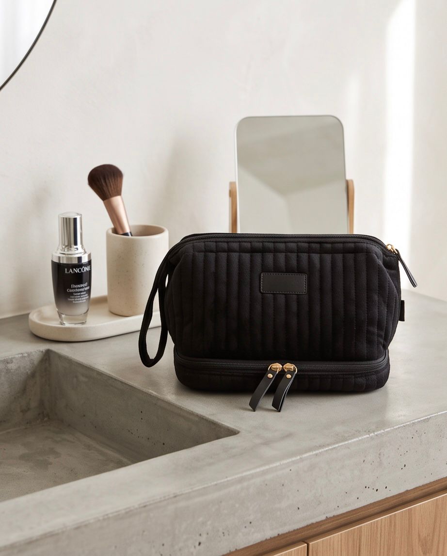 Necessaire Aveludada Cotelê 2 Bolsos com Zíper