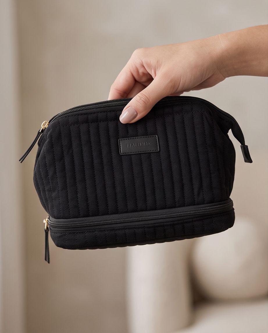 Necessaire Aveludada Cotelê 2 Bolsos com Zíper