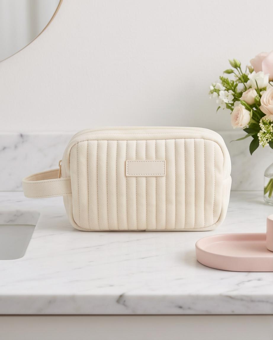 Necessaire Aveludada Cotelê 1 Bolso com Zíper