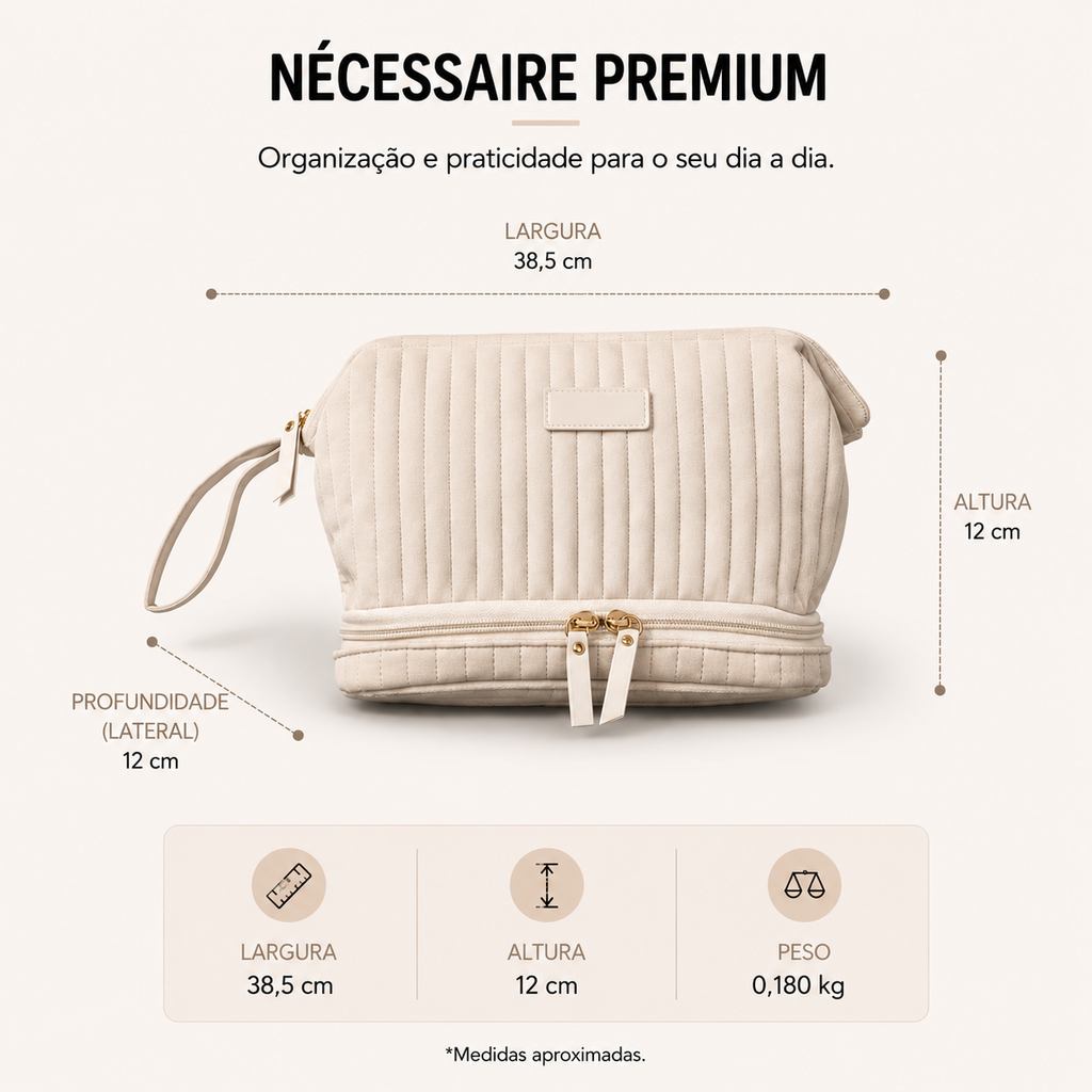 Necessaire Aveludada Cotelê 2 Bolsos com Zíper